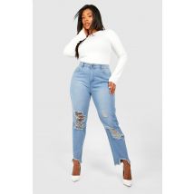 Grande Taille - Jean Mom Taille Haute À Déchirures - Bleu - 50, Bleu