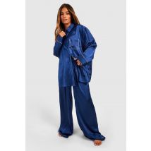 Ensemble De Pyjama Oversize À Surpiqures - Bleu Foncè - 36, Bleu Foncè