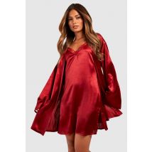 Robe De Chambre Satinée Nouée À Manches Évasées - Rouge - 34, Rouge