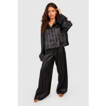 Pyjama Oversize Court À Rayures - Noir - 36, Noir