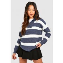 Pull À Col Zippé Et Rayures - Bleu Jean - M, Bleu Jean