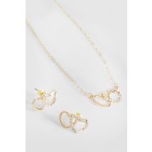 Ensemble Avec Collier Avec Pendentif Cœur Et Boucles D'Oreilles - Jaune Or - One Size, Jaune Or