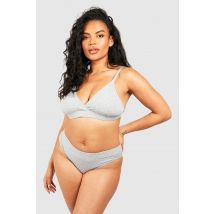 Grande Taille - Ensemble De Lingerie Côtelé Avec Bralette Et Culotte - Gris - 52, Gris