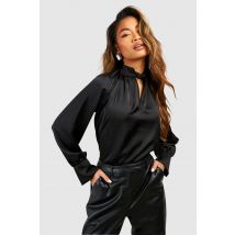 Blouse Satinée Effet Drapé - Noir - 42, Noir