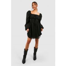 Robe Champêtre Froncée - Noir - 40, Noir