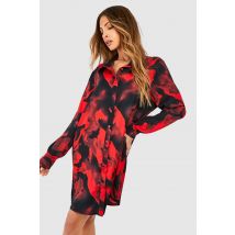 Robe Chemise À Imprimé Fleuri - Rouge - 36, Rouge