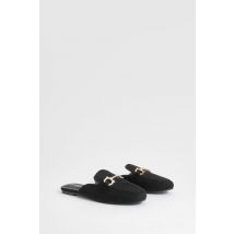 Mocassins Style Mules À Barre En T - Pointure Large - Noir - 37, Noir