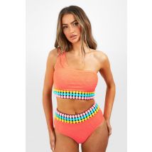 Bikini Froncé À Pompons - Orange Corail Clair - 36, Orange Corail Clair