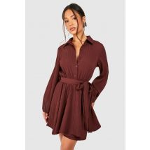 "Petite" - Robe Chemise Patineuse Plissée - Marron Chocolat - 38, Marron Chocolat