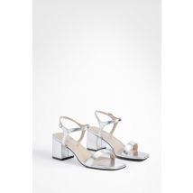 Chaussures À Petit Talon Carré - Pointure Large - Gris - Argent - 37, Gris - Argent