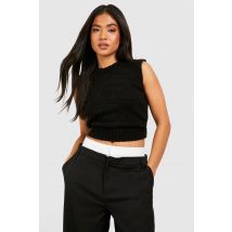 "Petite" - Gilet Sans Manches En Maille Bouclée - Noir - S, Noir
