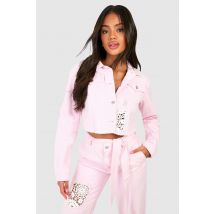 Veste Courte En Jean Et Crochet - Rose - 44, Rose