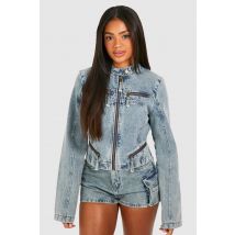 Veste Cintrée En Jean À Imprimé Moto - Bleu - 34, Bleu