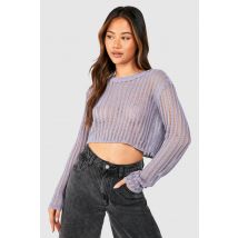 Pull Court En Maille À Découpes - Bleu Jean - S, Bleu Jean