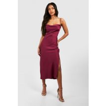 Robe Nuisette Satinée À Col Bénitier - Rouge Vin - 46, Rouge Vin