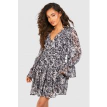 Robe Babydoll Fleurie À Volants - Noir - 36, Noir