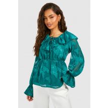 Top Volanté Fleuri - Vert - 40, Vert