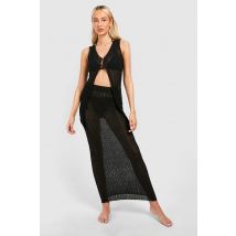 "Tall" - Ensemble En Crochet Avec Gilet Sans Manches Et Jupe Longue - Noir - 40, Noir