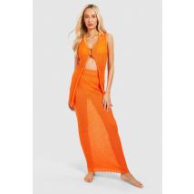 "Tall" - Ensemble En Crochet Avec Gilet Sans Manches Et Jupe Longue - Orange - 38, Orange