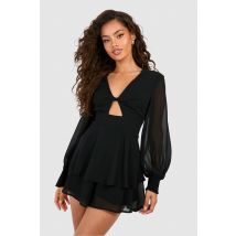 Combishort Torsadé En Mousseline De Soie - Noir - 36, Noir