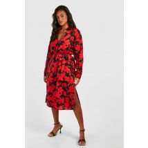 Robe Chemise Fleurie - Rouge - 38, Rouge