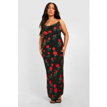 Grande Taille - Robe Nuisette Fleurie - Noir - 56, Noir