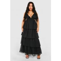 Grande Taille - Robe Longue À Volants - Noir - 54, Noir