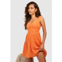 Robe De Chambre En Coton Texturé - Orange - 46, Orange