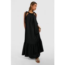 Robe Longue En Tissu Crêpe - Noir - 36, Noir