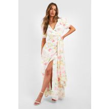 Robe Longue Fleurie Drapée - Blanc - 44, Blanc