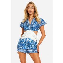 Combishort À Découpe Et Imprimé Cachemire - Bleu - 40, Bleu