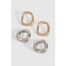 Lot De 2 Paires De Boucles D'Oreilles En Métal - Multicolore - One Size, Multicolore
