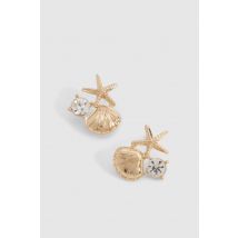 Boucles D'Oreilles Strassées À Motif Étoile De Mer - Jaune Or - One Size, Jaune Or