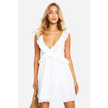 Robe Courte En Broderie Anglaise À Volants - Blanc - 42, Blanc