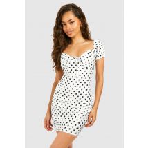 Robe Champêtre Courte À Pois - Blanc - 40, Blanc