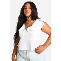 Grande Taille - Top Volanté Noué - Blanc - 48, Blanc