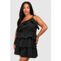 Grande Taille - Robe Courte À Volants Étagés - Noir - 52, Noir