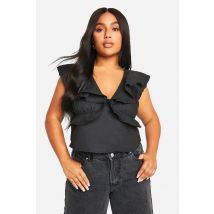 Grande Taille - Top Volanté Noué - Noir - 44, Noir