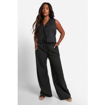 Grande Taille - Ensemble Avec Crop Top Noué Et Pantalon Large - Noir - 46, Noir