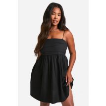 Grande Taille - Robe Patineuse Froncée En Coton - Noir - 56, Noir