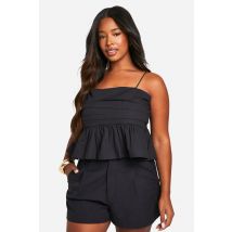 Grande Taille - Top Froncé En Coton - Noir - 48, Noir