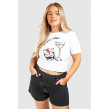 Grande Taille - T-Shirt Court À Slogan But First Cocktails - Blanc - 50, Blanc