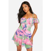 "Petite" - Robe Courte Fleurie À Volants - Rose - 38, Rose