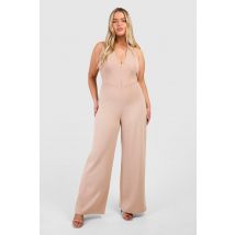 Grande Taille - Combinaison Corset À Dos Nu En Tissu Crêpe - Marron Sable - 44, Marron Sable