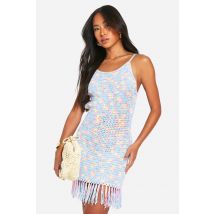 Robe Courte À Pompons Et Manches Longues - Bleu - L, Bleu