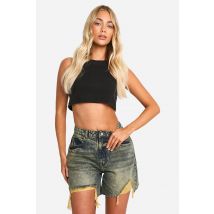 Short En Jean Déchiré - Vert - 40, Vert