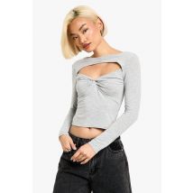 T-Shirt Torsadé À Découpes - Gris Clair - 38, Gris Clair
