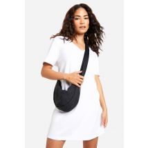 "Petite" - Robe T-Shirt Oversize Basique À Col V - Blanc - 34, Blanc