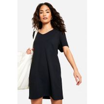 "Petite" - Robe T-Shirt Oversize Basique À Col V - Noir - 38, Noir