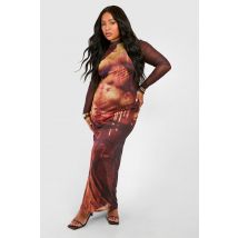 Grande Taille - Robe Longue En Mesh À Manches Longues - Marron - 52, Marron